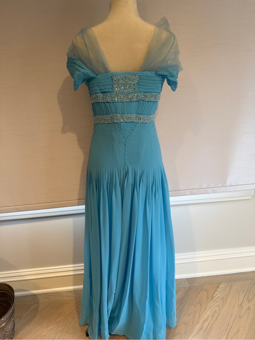 Ice Blue or aqua blue  Beaded Chiffon Evening  flowy Gown formal wear . - Picture 2 of 10